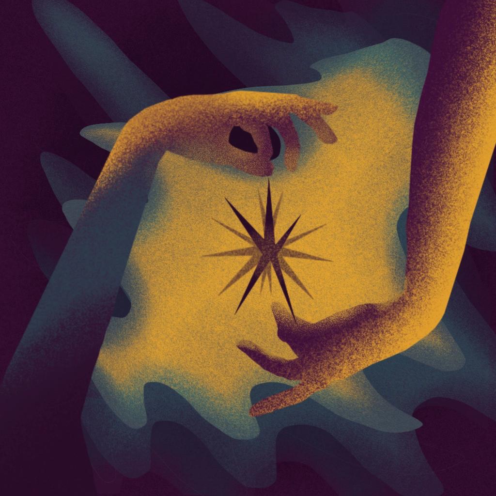 Album cover concept — hands surrounding a glowing star in warm gold tones